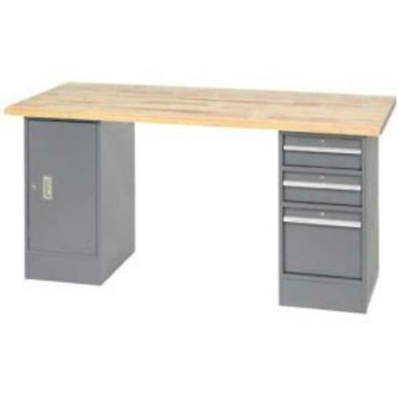 GLOBAL EQUIPMENT 96 x 30 Pedestal Workbench 2 Drawers and Cabinet, Laminate Square Edge Gray 319050